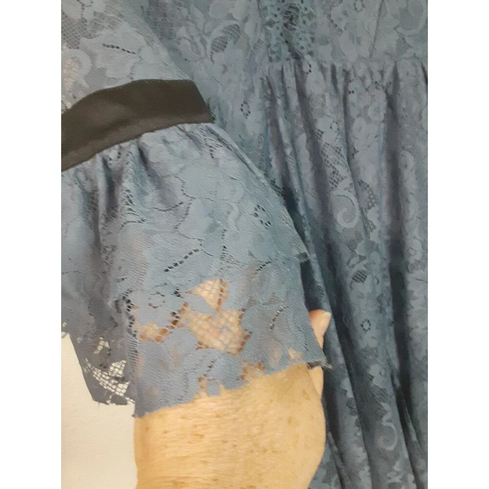 Free People Gilded Lace Victorian Mini Dress Dusty Blue Small P